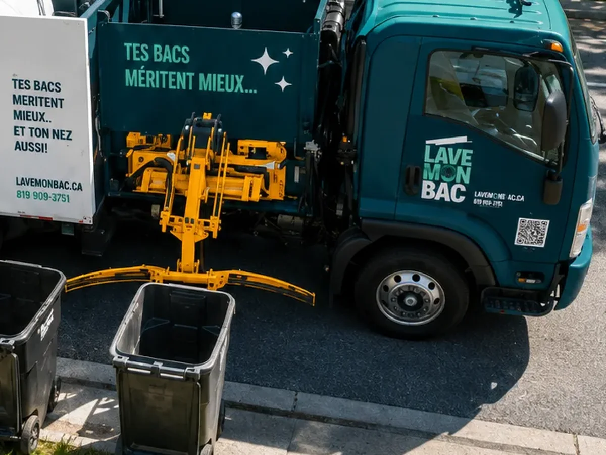 Le camion Lave Mon Bac et son bras robotisé